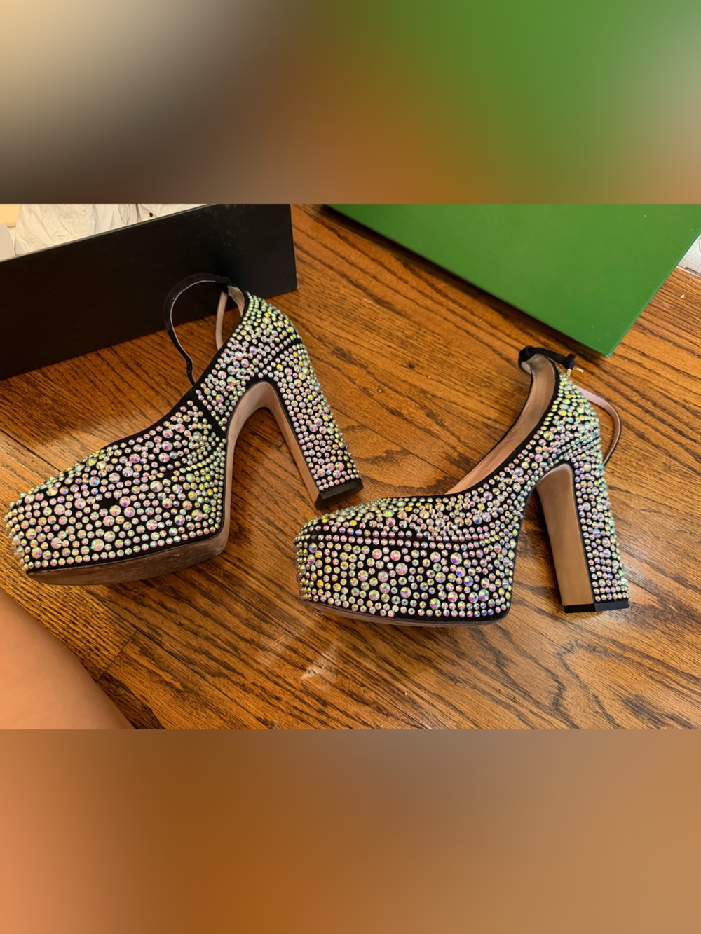 kate spade Gia Pave Black Crystal Platform Block Heel Pumps - Picture 3 of 7